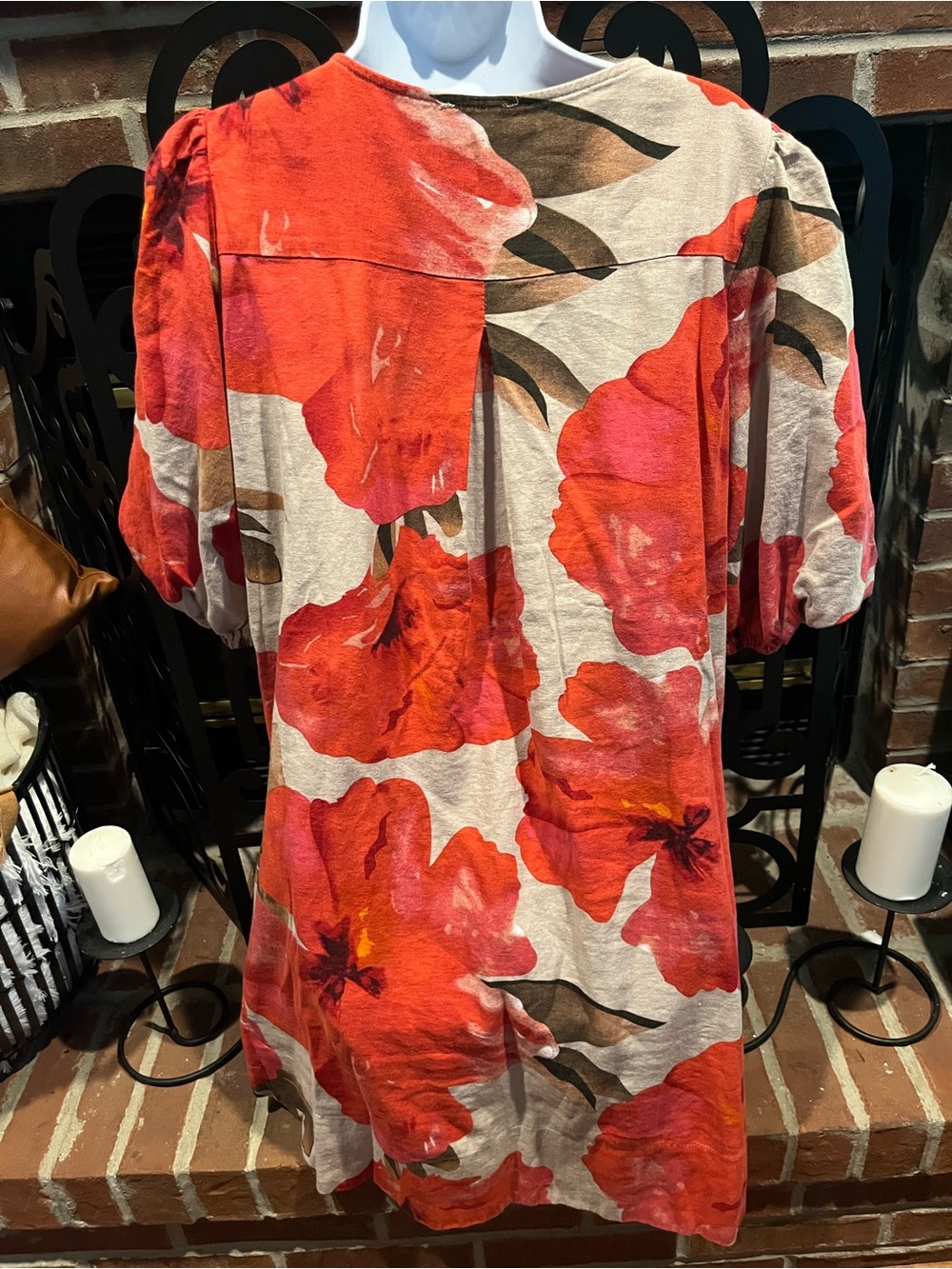 Cynthia Rowley Orangey Floral V-Neck Puff-Sleeve Women's Dress Size: Large NWOT - Picture 5 of 13
